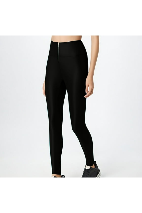 Clearance Clothes Under $10.00 TMOYZQ Women's Leggings Comfy High Waist Faux Leather Yoga Pants Slim Fit Tummy Control Front Zipper Stretchy Tights