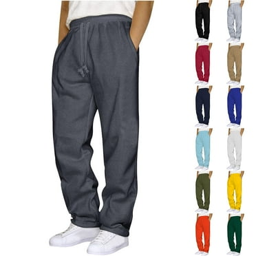 LONKITO Sweatpants Men with Pockets Outdoor Running Jogger Pants Elastic Waist Drawstring Workout Casual Sweatpants Open Bottom, Gray M