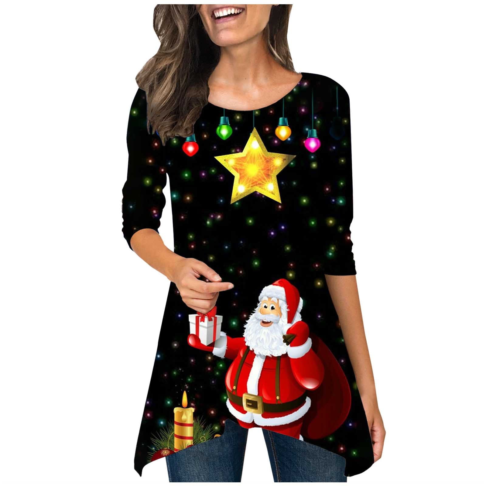 Clearance Clothes Under 5.00 ! BVnarty Women's Plus Size Fashion Christmas Graphic RoundNeck