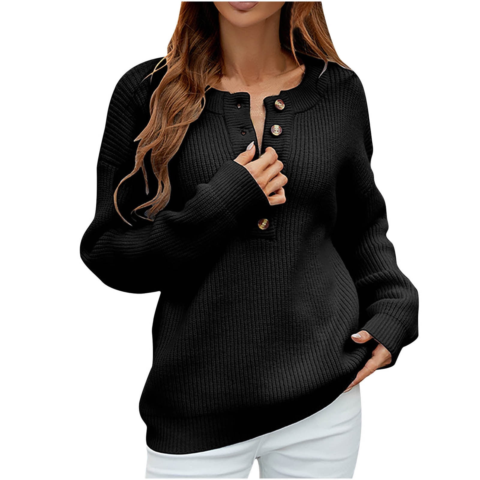 Cute Sweater, Women's Sweaters For Teen Girls Black Sweatshirt Tunic  Women's Autumn And Winter Splicing Knit Sweater Round Neck Long Sleeve  Striped Sweater Crew Neck Pullover (S, Sky Blue) TBKOMH 