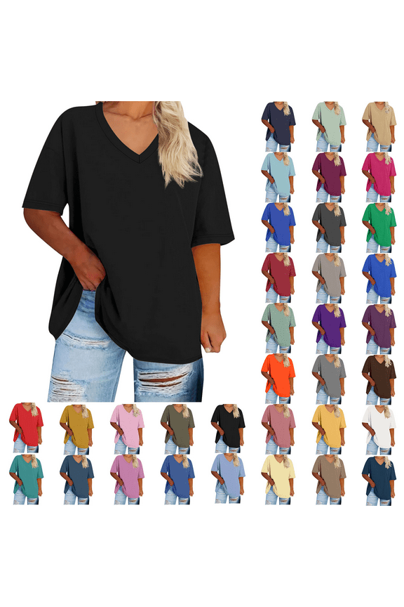 Womens Summer V-Neck T-Shirt Short Sleeve Shirts for Women Tunic Tops Blouse Shirts