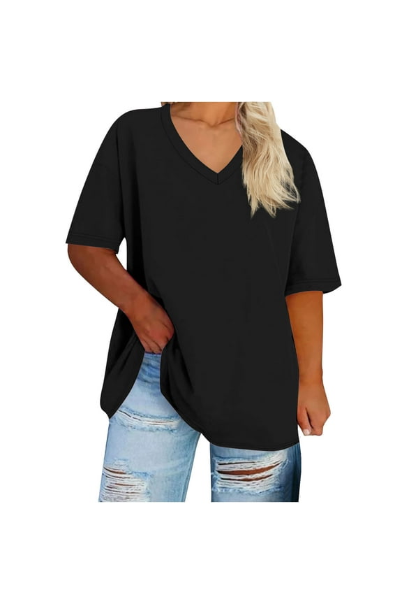 Womens Plus Size Tops Summer Cotton Linen Beach Shirt Loose Casual Short Sleeve Round Neck Blouses Clothes under $5.00