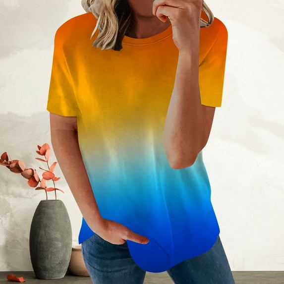 Tbopshirt Fashion Women Summer Loose Print Round-Neck T-Shirt Short Sleeve Casual Blouse