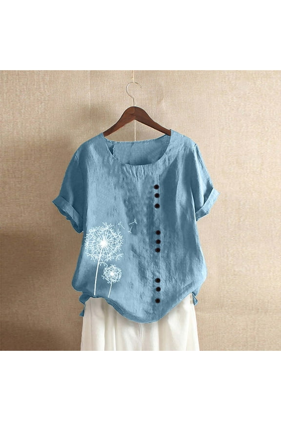 Women Casual Print Short Sleeve O-Neck Plus Size T-Shirt Top Blouse