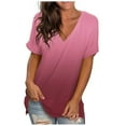 thumbnail image 1 of Tbopshirt Women's Fashion Casual Gradient V-neck Short Sleeve Loose T-shirt Tops, 1 of 5