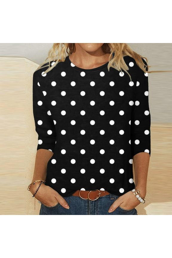 Women's Fashion Three Quarter Sleeve Retro Round Neck Easter Printed Loose Tops Blouse