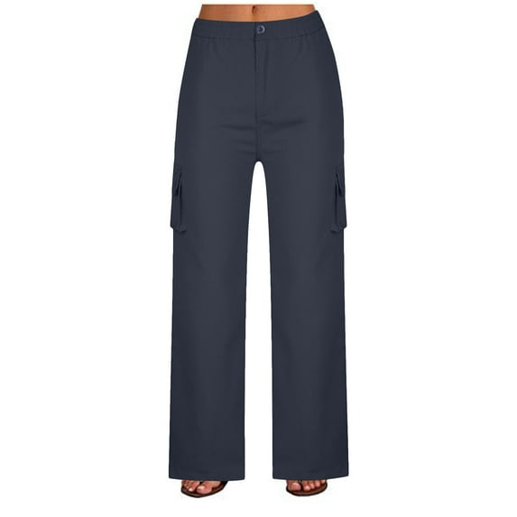 Clearance Clothing Under $10,AXXD Cargo Pants Work Wear Solid 6 Pocket Full Pants Woman Cargo Pants Navy 4