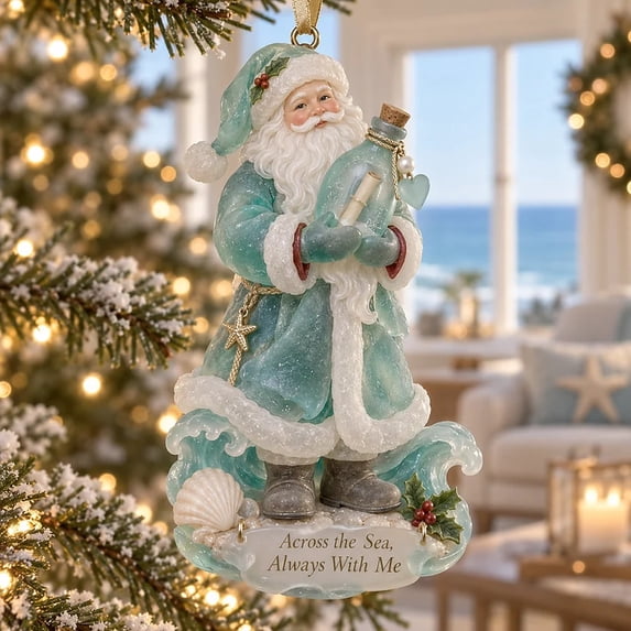 Clearance! Coastal Santa Message Bottle Acrylic Christmas Ornament, Hanging Christmas Decorations Outdoor Indoor, Nautical Seashell Xmas Keepsake Gift for Christmas Tree & Wreath Decor