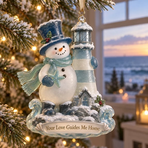 Clearance! Coastal Snowman Lighthouse Christmas Ornament, Hanging Christmas Decorations Outdoor Indoor, Nautical Starfish Ocean Wave Xmas Keepsake Gift for Christmas Tree & Wreath Holiday Decor