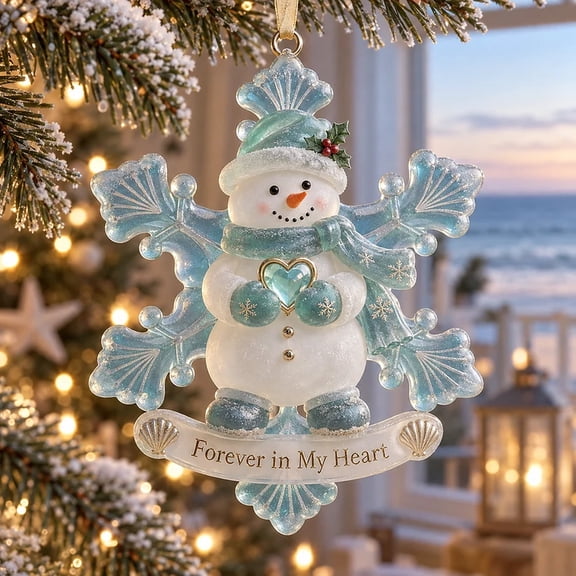 Clearance! Coastal Snowman Sea Glass Snowflake Christmas Ornament, Hanging Christmas Decorations Outdoor Indoor, Nautical Heart Gem Xmas Keepsake Gift for Christmas Tree & Wreath Home Holiday Decor
