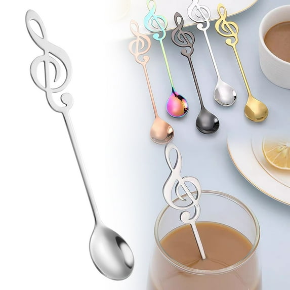 Clearance Tableware Coffee Spoon Stainless Dessert Spoon Fashionable And Music Theme Coffee Tea And Dessert Utensils Silver