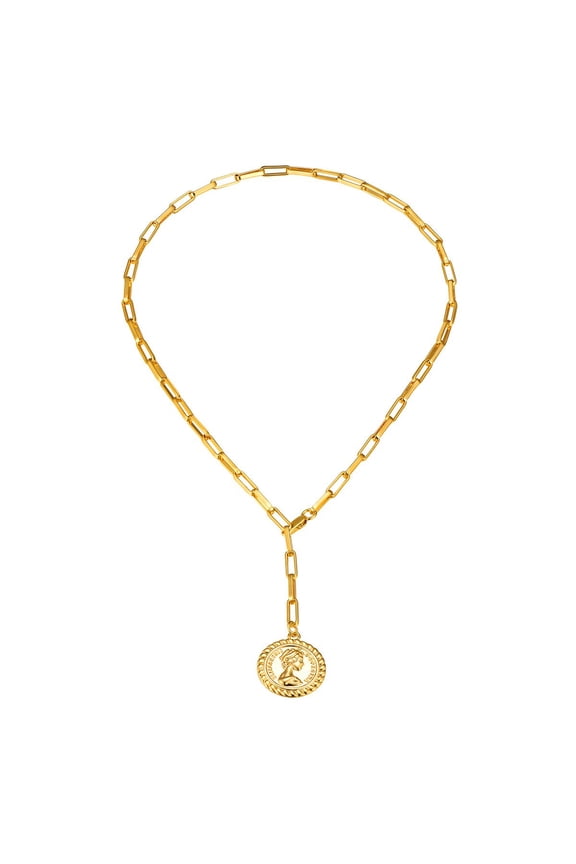 [Clearance] Coin Necklace for Women Gold Plated Queen Elizabeth of England Handmade Lariat Y Necklace Coin Pendant Wife Girlfriend Birthday Christmas Jewelry Gift on Clearance