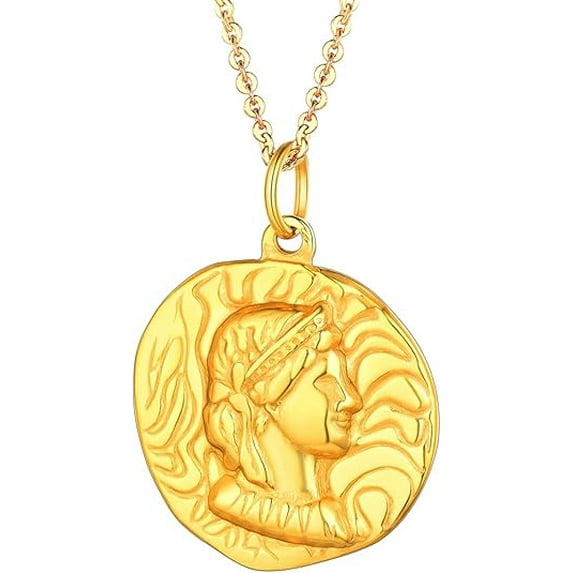 [Clearance] Coin Necklace for Women Men Irregular Vintage Queen Elizabeth II Pendant 14K Gold Plated Stainless Steel Lucky Prayer Jewelry Gift for Mom Girlfriend Wife Mothers Day on Clearance