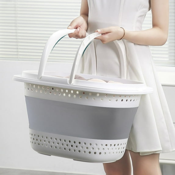 Clearance! Collapsible Plastic Laundry Basket - 30L(7.9 Gallon) Foldable Small Laundry Basket with Handles, for Laundry, Camping, Indoor and Outdoor