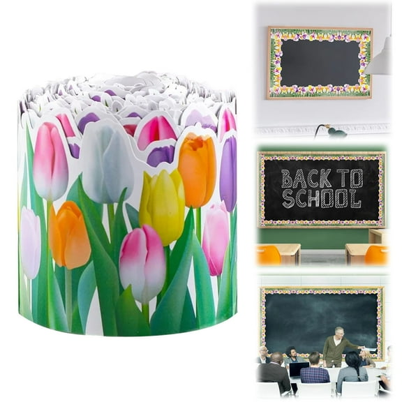 Clearance! Colorful Bulletin Board Border Paper Shape Die Cut Trim Border Roll for Spring Floral Classroom Chalkboard School Wall Decor Crafts