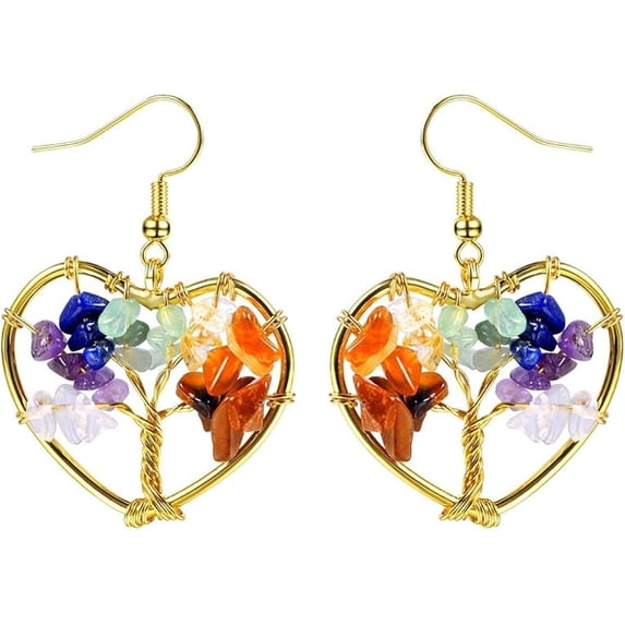 Colorful Crystal Drop Earrings for Women Fashion 18k Gold Plated Stainless Steel Tree of Life Earrings Jewelry Gift on Clearance