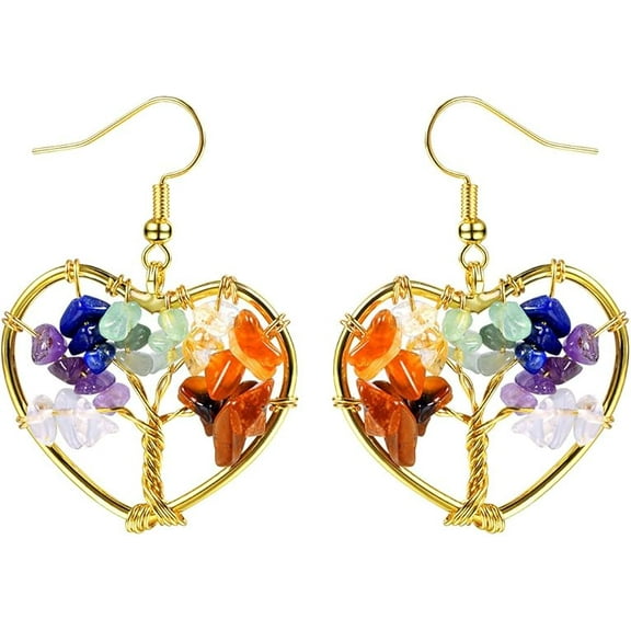[Clearance] Colorful Crystal Drop Earrings for Women Fashion 18k Gold Plated Stainless Steel Tree of Life Earrings Jewelry Gift on Clearance