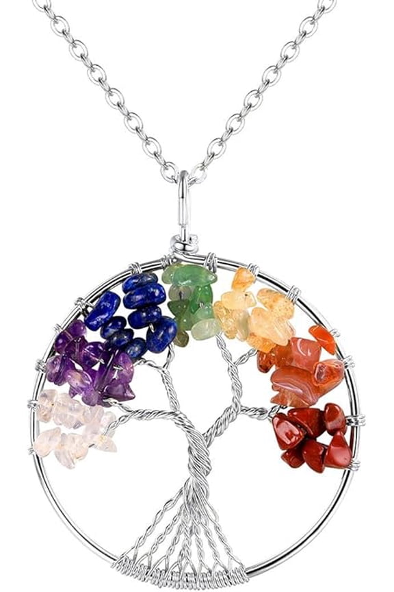 [Clearance] Colorful Crystal Pendant Necklaces for Women Fashion Stainless Steel Tree of Life Necklace Jewelry Gift on Clearance