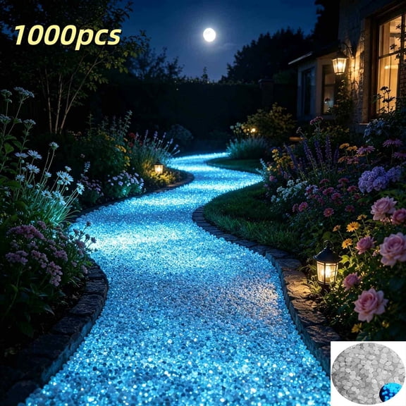Clearance Colorful Glow-in-the-Dark Garden Stones Night Guide Luminous Pebbles Rainbow Glow in the Dark Stepping Rocks Glowing Stones Fish Tank Aquarium Decorations (1000, White)