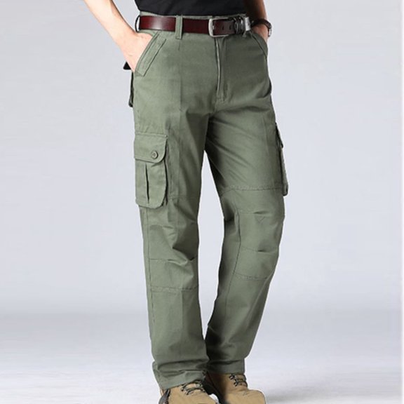 Comfort Soft EcoSmart Men's Fleece Sweatpants Men's Outdoors Thick Straight-leg Pants Mountain Climbing Multi-pocket Overalls Trousers Ndbuld,Green,XL