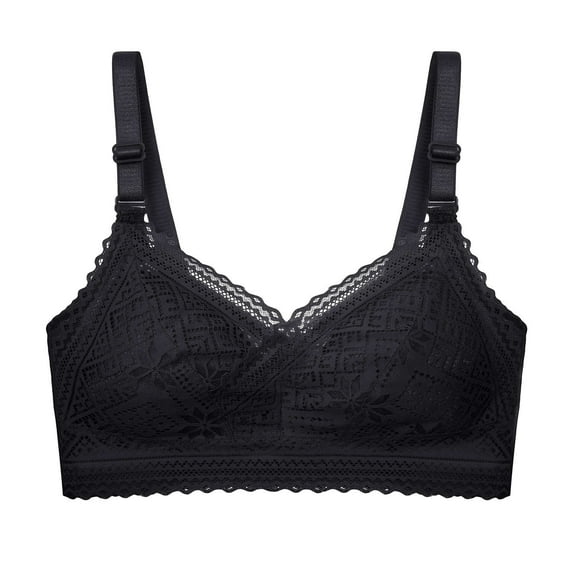 Comfortable Push up Bras for Women Ladies Comfortable No Underwire Lace Small Bra Underwear V-Neck Full-Coverage Bra Feature Hook and Eye Closure Wire-Free Bra Style Y-598 , Black XL