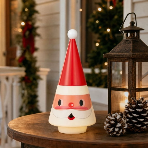 Clearance! Cone Santa Figurine with White LED Lights, Christmas Tabletop Decoration, 8"