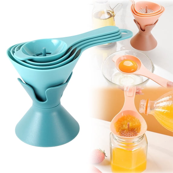 Clearance Cooking Utensils under $6 Set Of 4 Kitchen Funnels With White Separator And Stand 3 Sizes Funnel For Liquid Powder Oil Transferring