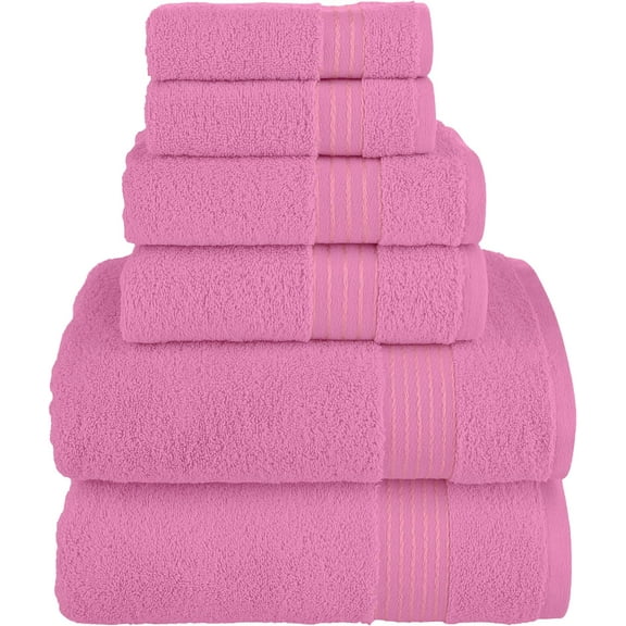 Clearance Cotton 6-Piece Towel Set, Includes 2 Washcloths, 2 Hand Towels and 2 Bath Towels, 100% Turkish Cotton - Highly Absorbent and Super Soft Towels for Bathroom, Light Pink