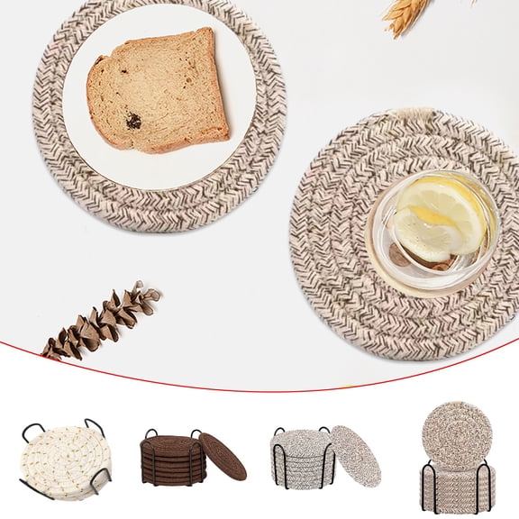 Clearance! Cotton Rope Woven Meal Mat Circular Cotton Thread Woven Cup Mat Pot Mat Kitchen Table Thickened Insulation Mat 1 Set of 8 Placemats, 1 Coaster Holder