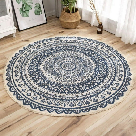 Clearance! Cotton Rugs Round Washable Chic Bohemian Hand Woven Round Rugs with Tassels Indoor Throw Area Rug for Living Room Kids Room
