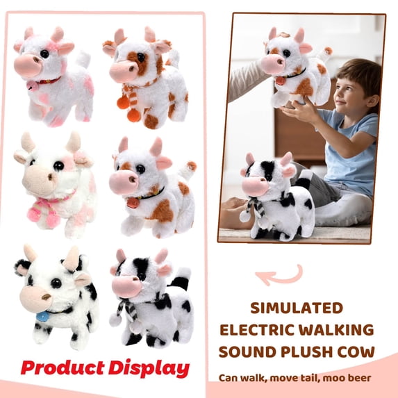Clearance! Cow Plush Toy — Interactive Stuffed Animal with Sound, Cute Plushies for Toddlers, Baby Farm Figurine, Fun Imaginative Play Gift,F