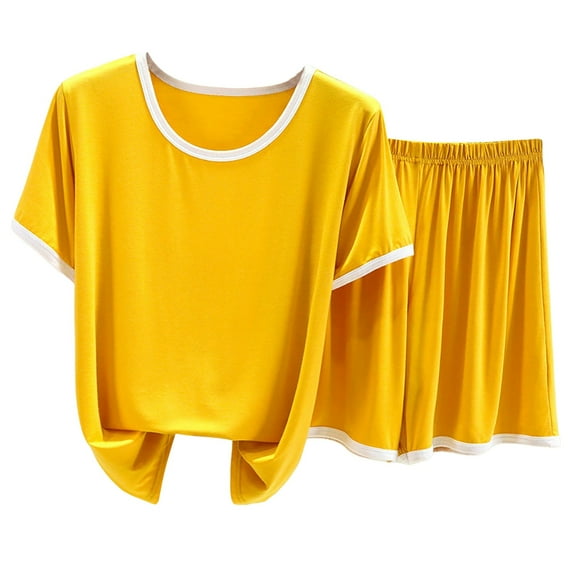 Cqxid525 Short Sleeve Pj Set Women's Pajama Sets 2 Piece Sleepwear Tops and Sleep Shorts Set Soft Set with Pockets Summer Yellow 1PC