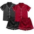 thumbnail image 1 of Clearance! Cqxid525 Summer Sleepwear Shirt Satin Pyjamas Women's Short 4 Piece Pyjamas Short Sleeve Sleepwear and Shorts Set Women Sets Leisure Suit Loungewear Black 2PC, 1 of 4