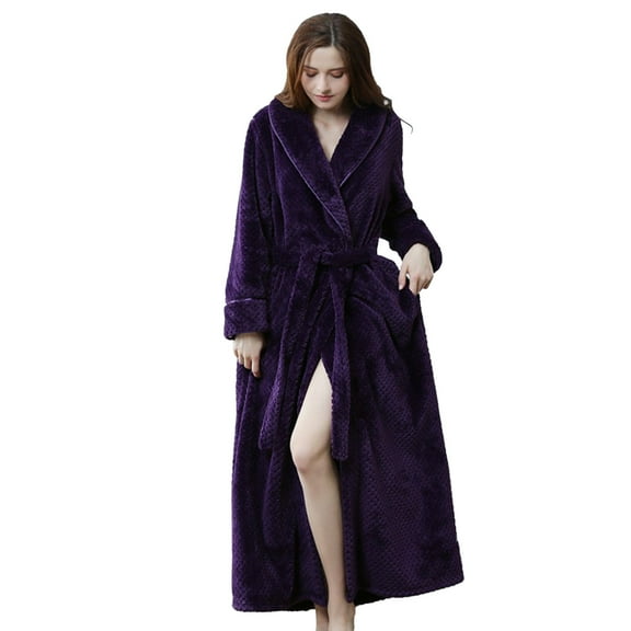 Clearance! Cqxid525 Terry Cloth Robes for Women Womens Soft Plush Bathrobe Fluffy Cute Long Coat Nightgown Nightdress Soft Ladies Sleepwear Purple 1PC