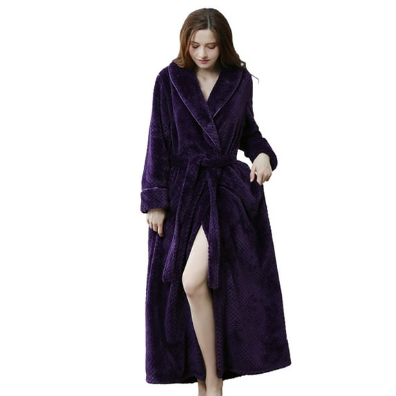 Clearance! Cqxid525 Terry Cloth Robes for Women Womens Soft Plush Bathrobe Fluffy Cute Long Coat Nightgown Nightdress Soft Ladies Sleepwear Purple 1PC
