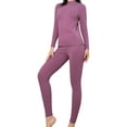 thumbnail image 1 of Clearance! Cqxid525 Thermal Underwear Set Women's Mid Collar Long Sleeve Double Sided Brushed Warm Solid Color Slim Bottom Outer Wear Long Sleeve Thermal Underwear Set Winter Warm Top & Bottom 1PC, 1 of 6