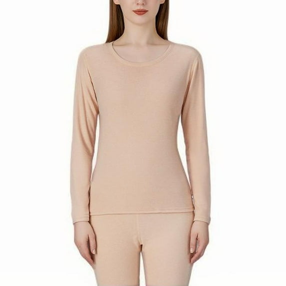 Cqxid525 Thermal Underwear Set Wool and Silk Warm Underwear Set Autumn Clothes and Pants with Thick Velvet Base Layer Top & Bottom Long Johns Beige 1PC