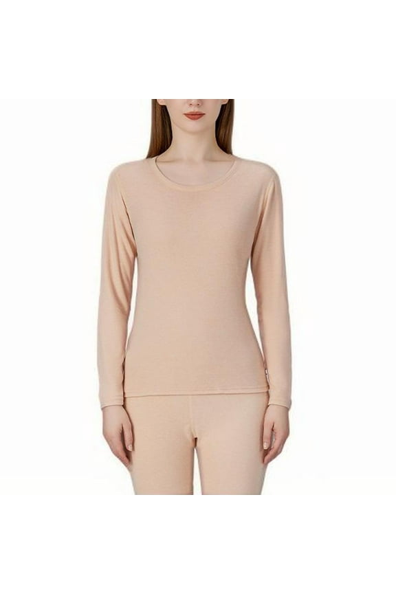 Cqxid525 Thermal Underwear Set Wool and Silk Warm Underwear Set Autumn Clothes and Pants with Thick Velvet Base Layer Top & Bottom Long Johns Beige 1PC