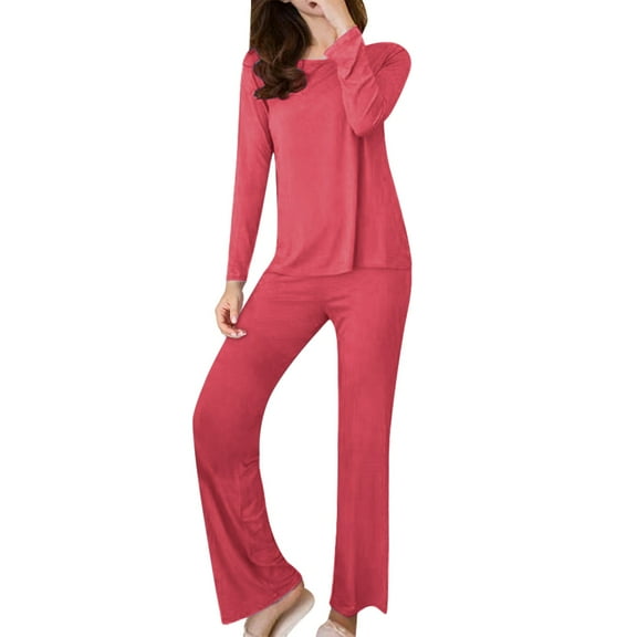 Cqxid525 Thermal Underwear Women Ultra-Soft Set Warm Underwear Women Winter Long Sleeve Chest Pad Spring and Autumn Solid Color Base Set Large Size Pajamas Two Piece Set Red 1PC