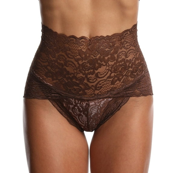 Clothing Cqxid525 Women Pantie Lace Mesh Transparent Women Underwear Plus Size High Waist Panty Panties Brown