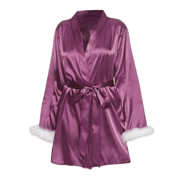 Cqxid525 Women Robes Silk Lace Up Cardigan Bathrobe Pajamas Comfortable Ice and Fun Home Clothes Shower Spa House Long Robe for Women Purple 1PC