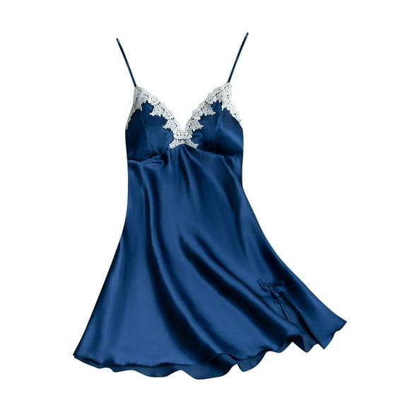 Cqxid525 Women's Cotton Nightgown Sleepwear Nightdress Women's Summer Lace Suspender V Neck Loose Oversized Sleep Wear for Women Ultra-Soft Nightgown Sleep Dress Blue 1PC