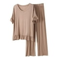 thumbnail image 1 of Clearance! Cqxid525 Women's Pajama Set Women's Pajama Set Layer Short Sleeve Top and Long Pants Brown 1PC, 1 of 4