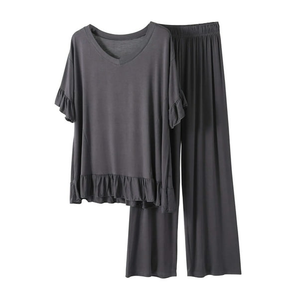 Cqxid525 Women's Pajama Sleep Sets Women's Pajama Set Layer Short Sleeve Top and Long Pants Gray 1PC