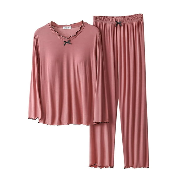 Clothing Cqxid525 Women's Sleepwear Womens Pajama Sets Summer Pj Set Long Sleeve Top Built In Bra with Long Pants Sleepwear 2 Set Sleepwear Pjs Sets Lounge Set Red 1PC