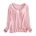 thumbnail image 1 of Cqxid525 Womens Nightgown Cotton Sleepwear Women's Long Sleeve Sleep T Shirt Basic Layer Stretchy Shirts Neck Pajama Top Pink 1PC, 1 of 3