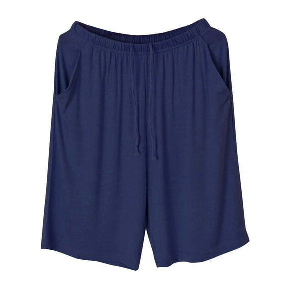 Cqxid525 Womens Pajama Pants Women's Summer Sports Solid Color Thin Large Size Home Pants Loose Can Be Worn Outside Five Pajama Pants High Waist Wide Leg Sleep Bottoms Blue 1PC