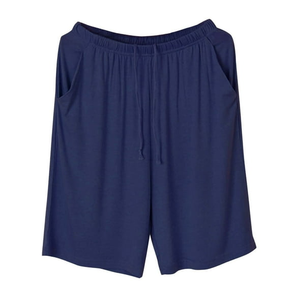 Cqxid525 Womens Pajama Pants Women's Summer Sports Solid Color Thin Large Size Home Pants Loose Can Be Worn Outside Five Pajama Pants High Waist Wide Leg Sleep Bottoms Blue 1PC