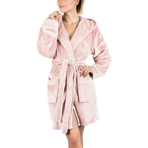Cqxid525 Womens Plush Soft Robe Women Winter Coat Jacket Plush Shawl Fluffy Bathrobe Home Clothes Long Sleeved Robe Hooded Soft Coat Shower Spa House Long Robe for Women Pink 1PC