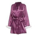 thumbnail image 1 of Cqxid525 Womens Robe Lightweight Silk Lace Up Cardigan Bathrobe Pajamas Comfortable Ice and Fun Home Clothes Soft Ladies Sleepwear Purple 1PC, 1 of 4